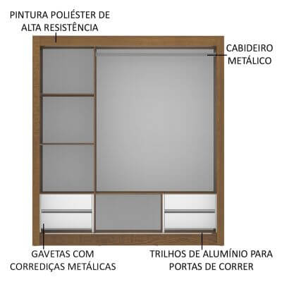 Miniatura Guarda Roupa Casal Madesa Lyon Plus 3 Portas de Correr com Espelho 4 Gavetas Rustic/Branco Cor:Rustic/Branco