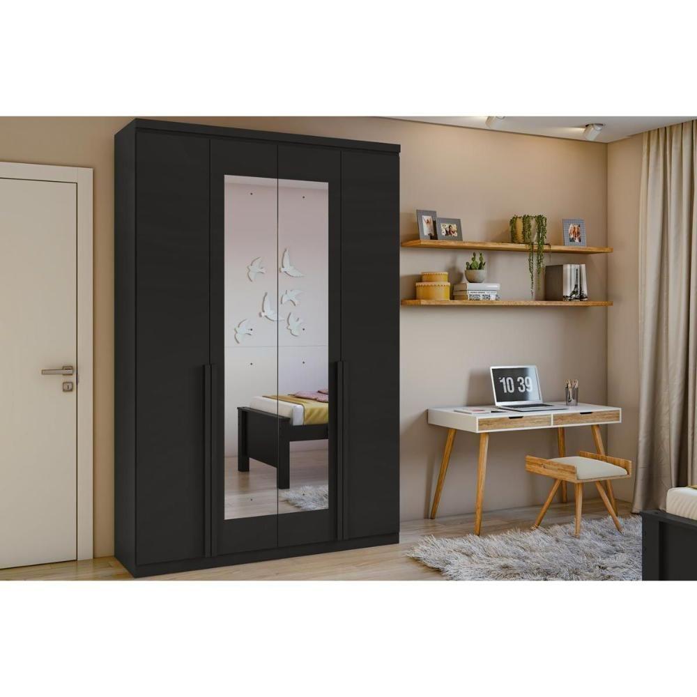Miniatura Guarda Roupa 4 Portas E 2 Gavetas C- Espelho Alonzo New Preto Fosco - Lopas