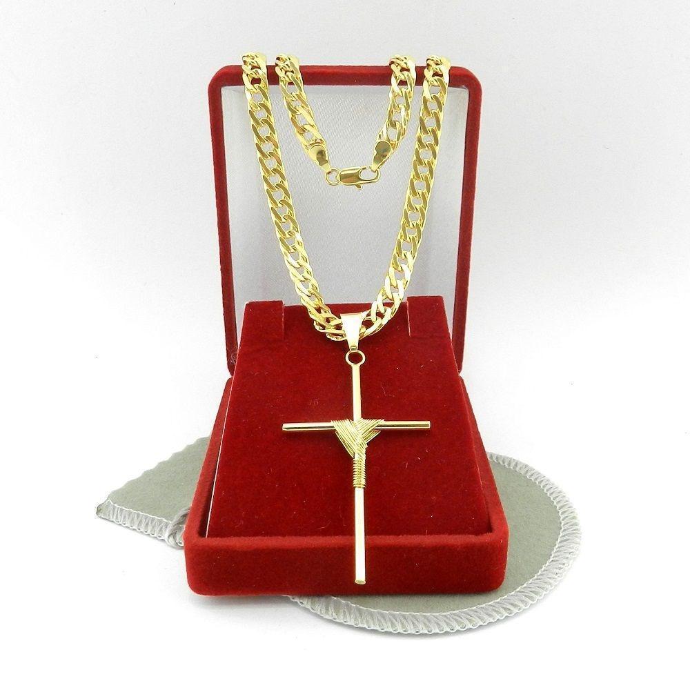 Miniatura Corrente Feminina 45Cm 5Mm + Cruz Palito Folheado Ouro Cr461