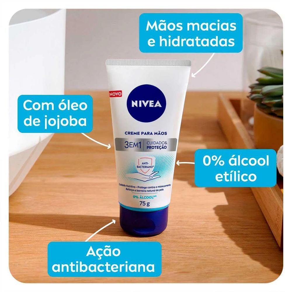Miniatura Creme para as Mãos Nivea 3 Em 1 Ação Antibacteriano 75g