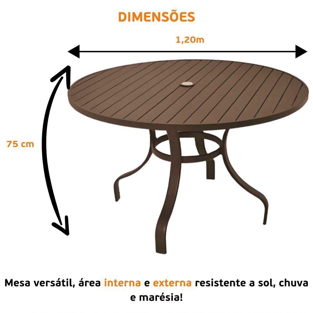 Miniatura Mesa 1,20m Ripada Alumínio Resistente área Externa Piscina Jardim Jantar Marrom