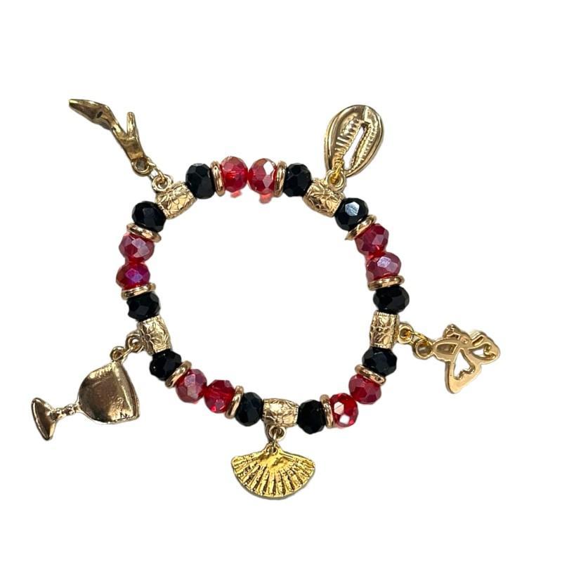 Miniatura Pulseira Maria Padilha Preto Vermelho Luxo Cristal Silicone