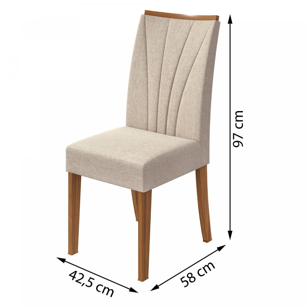 Miniatura Conjunto Sala de Jantar Mesa com Tampo de Vidro 170cm e 6 Cadeiras Apogeu Móveis Lopas Rovere Naturale/Off White/Linho Rinzai Bege