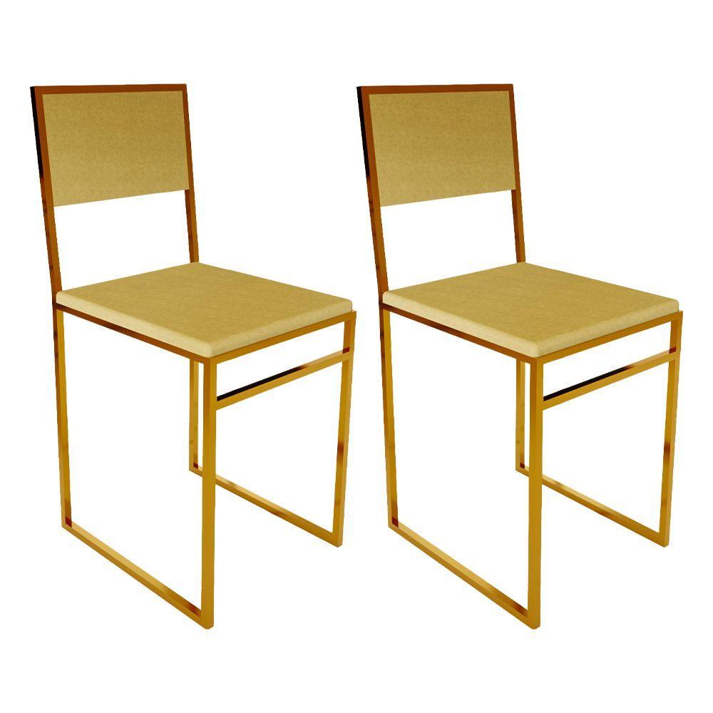 Miniatura Kit 2 Cadeiras De Jantar Industrial Isa Assento Estofado Veludo Bege Base Cobre - Bege