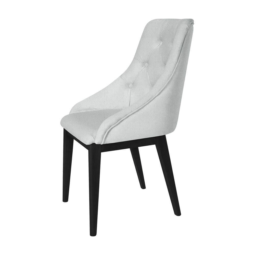 Miniatura Kit 2 Cadeiras De Jantar Elisa Nobre Estofada Capitonê Linho Cinza Base Madeira Maciça Preto