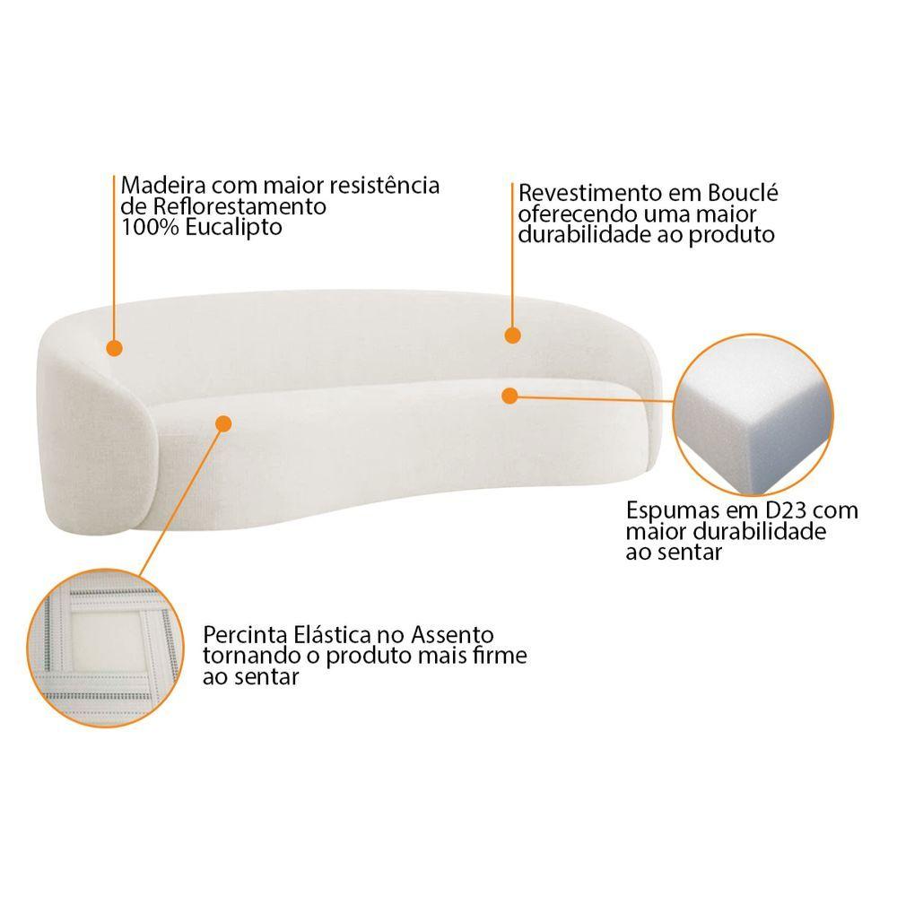 Miniatura Kit Sofá 3 Lugares 200cm E 2 Poltronas Orgânica Luxo Recepção Amore Bouclé Cor Branco