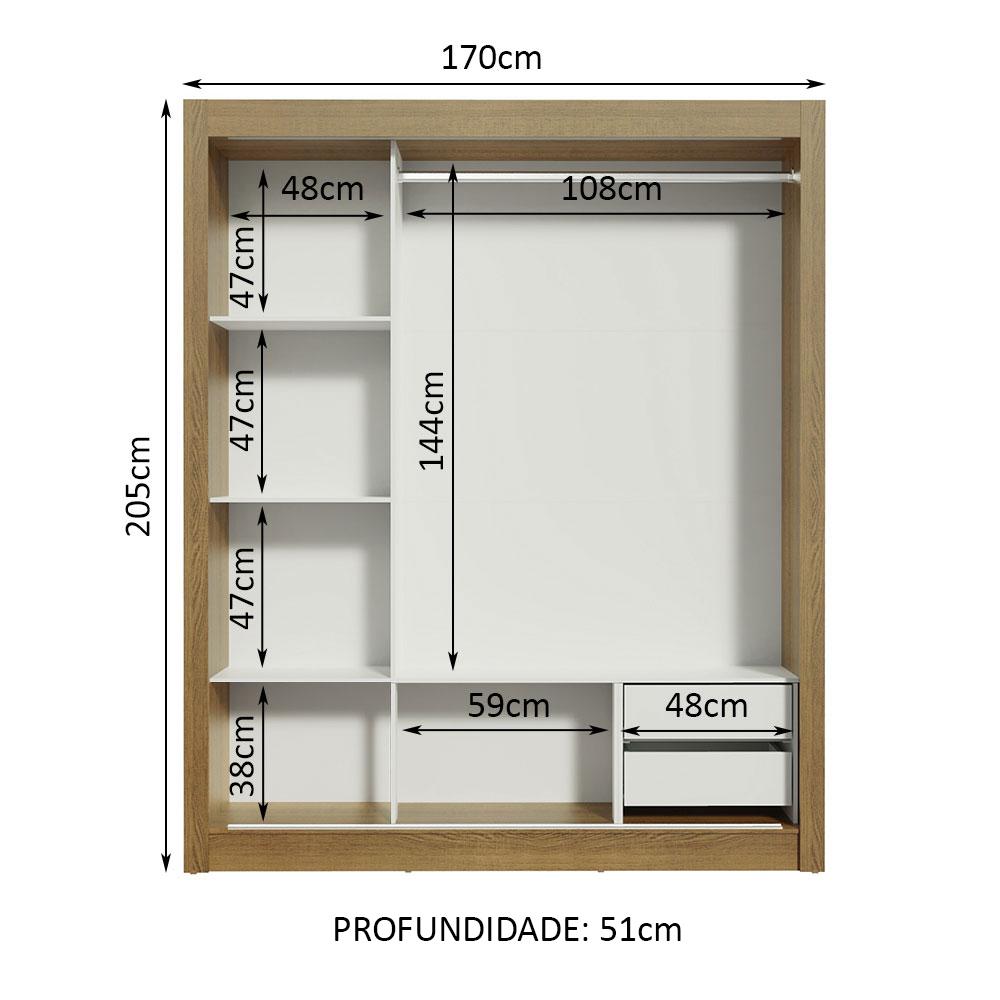 Miniatura Guarda Roupa Casal Madesa Lyon 3 Portas de Correr com Espelho 2 Gavetas Rustic