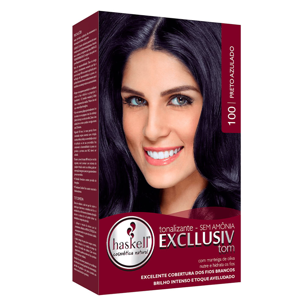 Miniatura Haskell Tons Pretos Kit – Tonalizante + Tratamento pós + Emulsão + Luvas + Folheto 100 Preto Azul