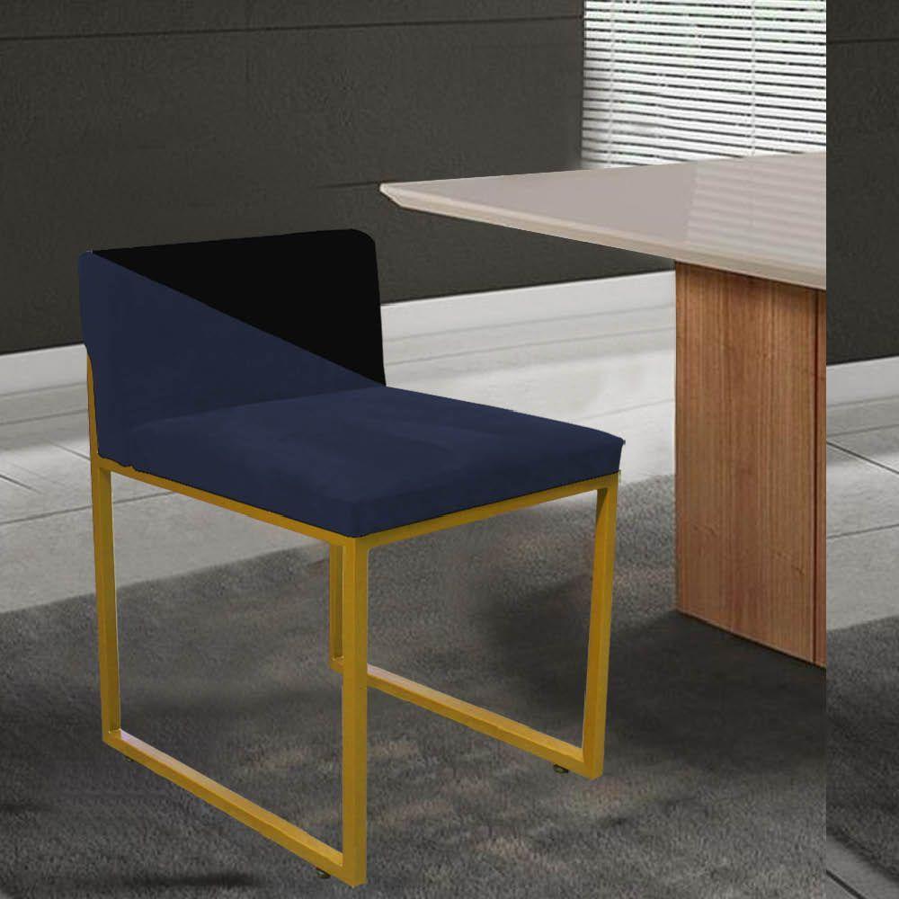 Miniatura Cadeira Lee Duo Sala De Jantar Ferro Dourado Suede Preto E Azul Marinho - Amey Decor