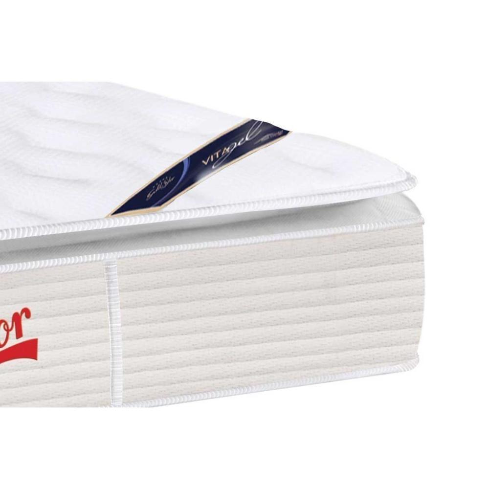 Miniatura Cama Box King: Colchão Molas Castor Pocket Gold Star Vitagel Slx + Base Crc Courano Branco(193X203)