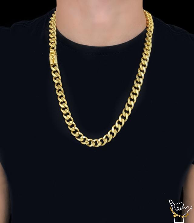 Miniatura Corrente Pitbull 13Mm + Pingente São Jorge - Banhado A Ouro