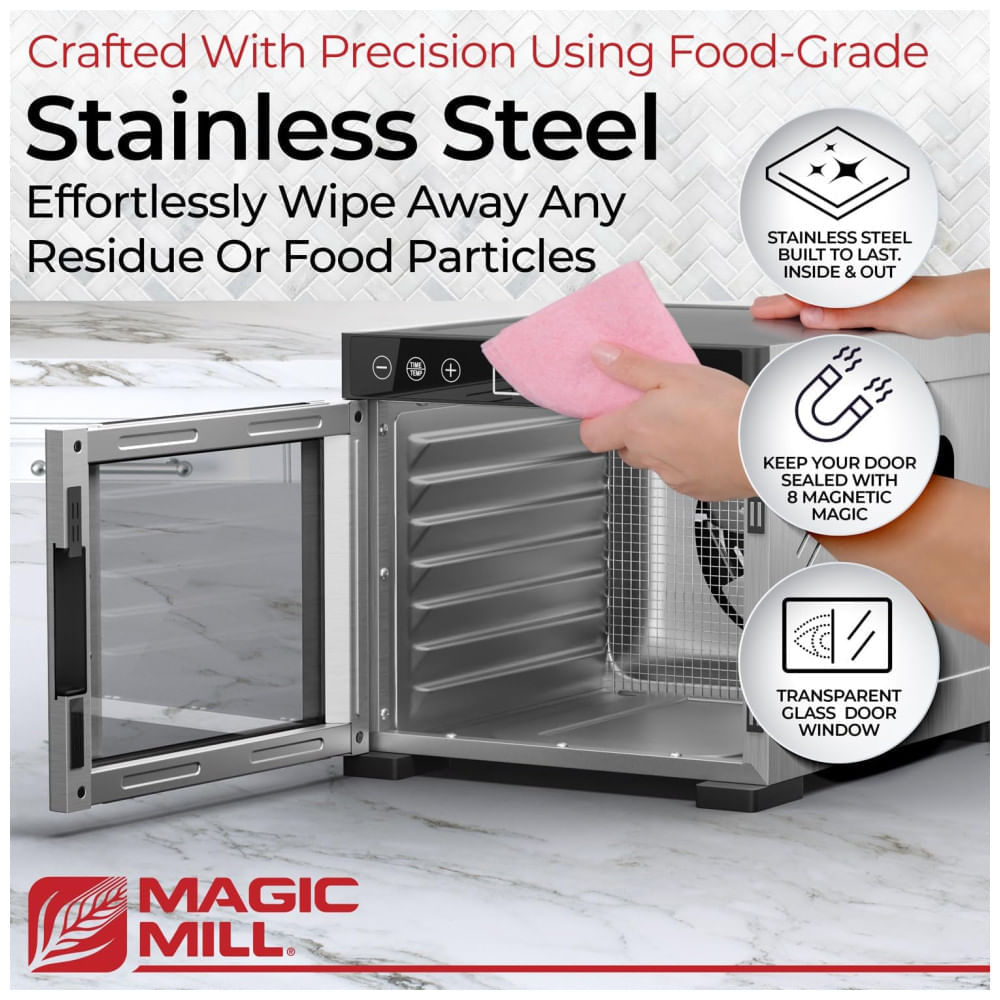 Miniatura Desidratador de Alimentos Magic Mill MFD-7700 - 7 Bandejas, Potência de 1000W, Controle de Temperatura, Ideal para Secagem de Frutas, Carnes e Ervas 110v