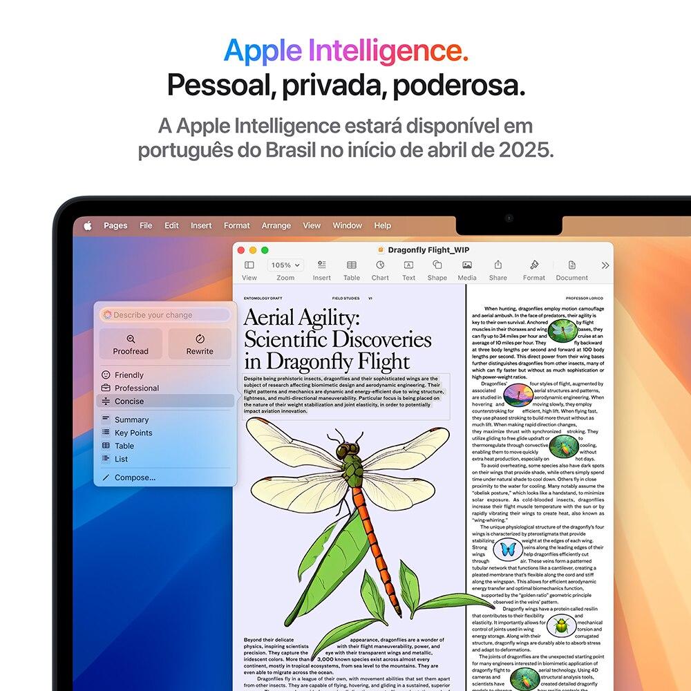 Apple Macbook Air 13", M4, com CPU de 10 núcleos, GPU de 10 núcleos, 16GB RAM, 512GB SSD - Meia-noite