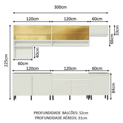 Cozinha Completa Madesa Verona com Armário e Balcão (Sem Tampo,Pia e Rodapé) Branco Cor:Branco
