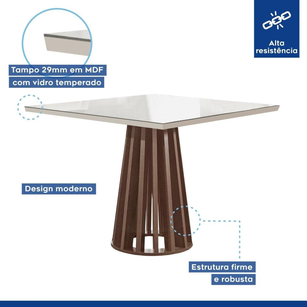 Miniatura Conjunto Mesa Tampo Slim Plus Vidro Kansas 100cm 4 Cadeiras Arizona Chocolate/Off White/Suede Bege