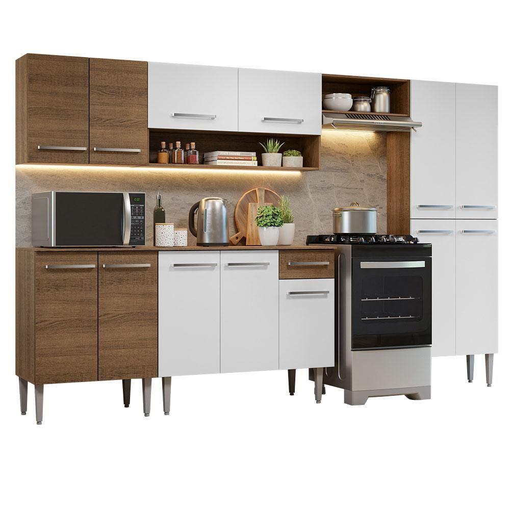 Armário De Cozinha Completa 293cm Rustic/branco Emilly Madesa 10 Rustic/branco