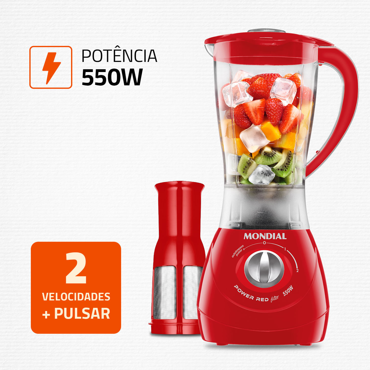 Liquidificador Mondial Turbo Power L-77 LIQUIDIFICADOR-127V-VERMELHO