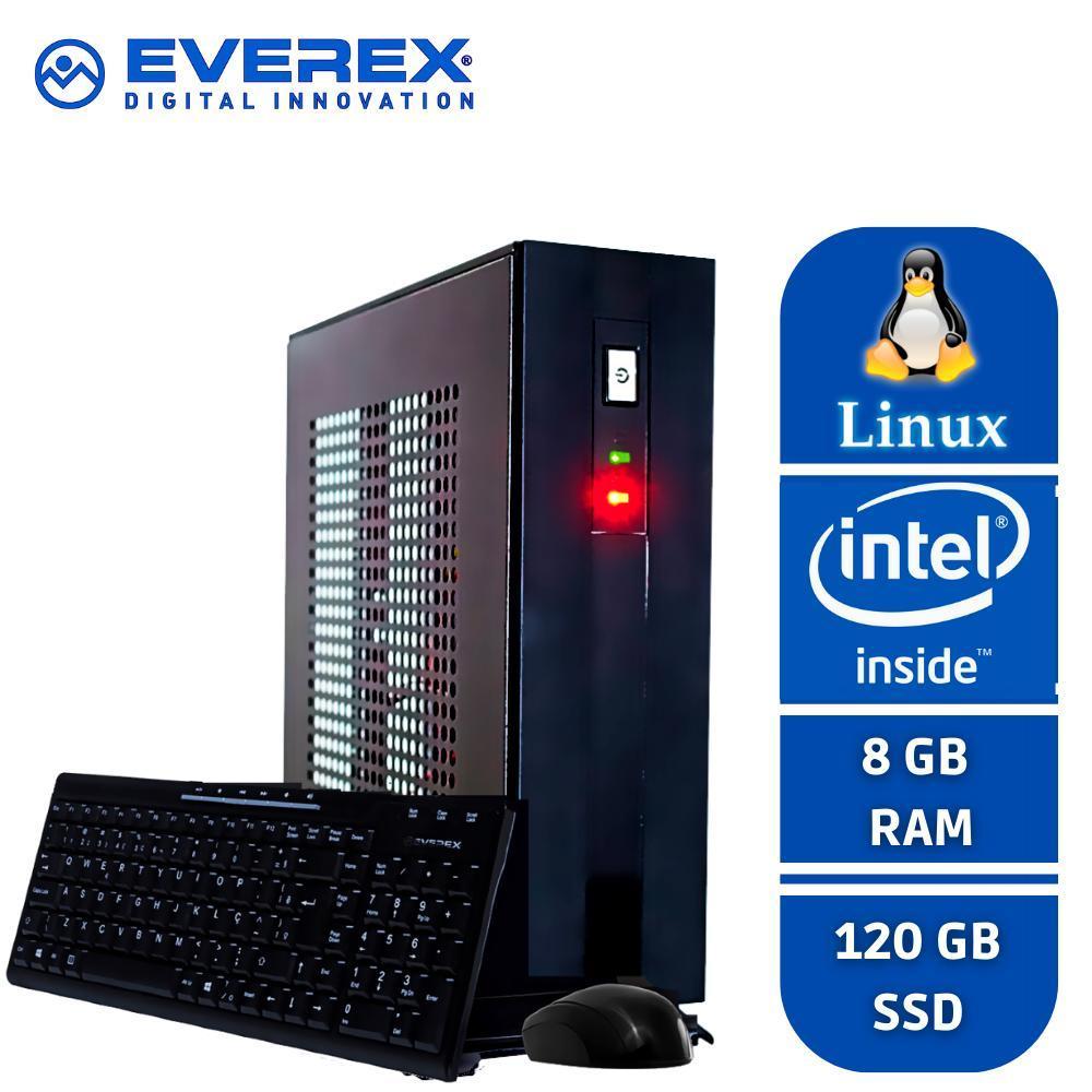 Miniatura Computador Slim Dual Core, 8Gb, 120 Ssd Linux + Kit - Everex