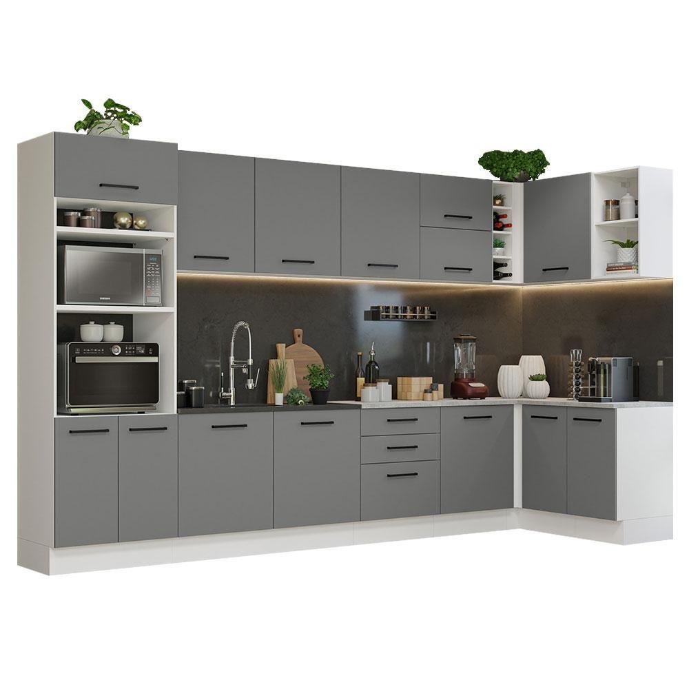 Armário De Cozinha Completa De Canto 499cm Branco/cinza Agata Madesa 01 Branco/cinza