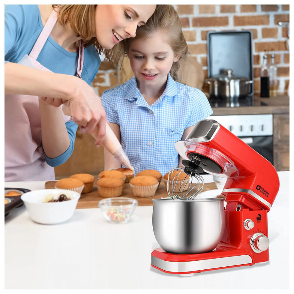 Batedeira Elétrica de Bancada 3.2 Litros 6 Velocidades em Aço Inoxidável, 110V 300W, Kitchen in the box, Vermelha
