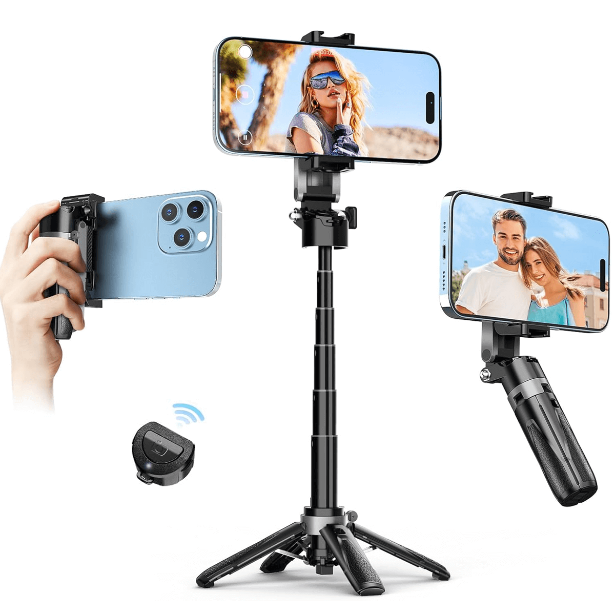 Miniatura Bastão de Selfie Retrátil 360° para SmartPhones com Mini Tripé e Controle Remoto