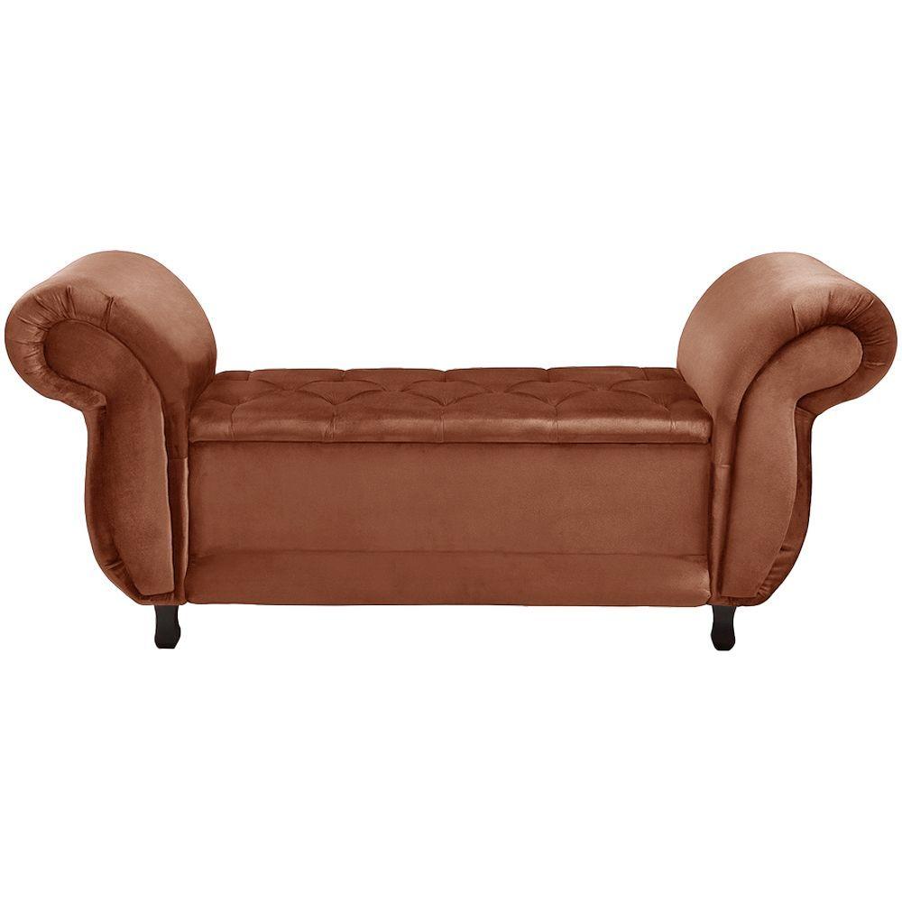 Miniatura Recamier Baú Divã Para Cama Queen 1,60 Milano Veludo Terracota