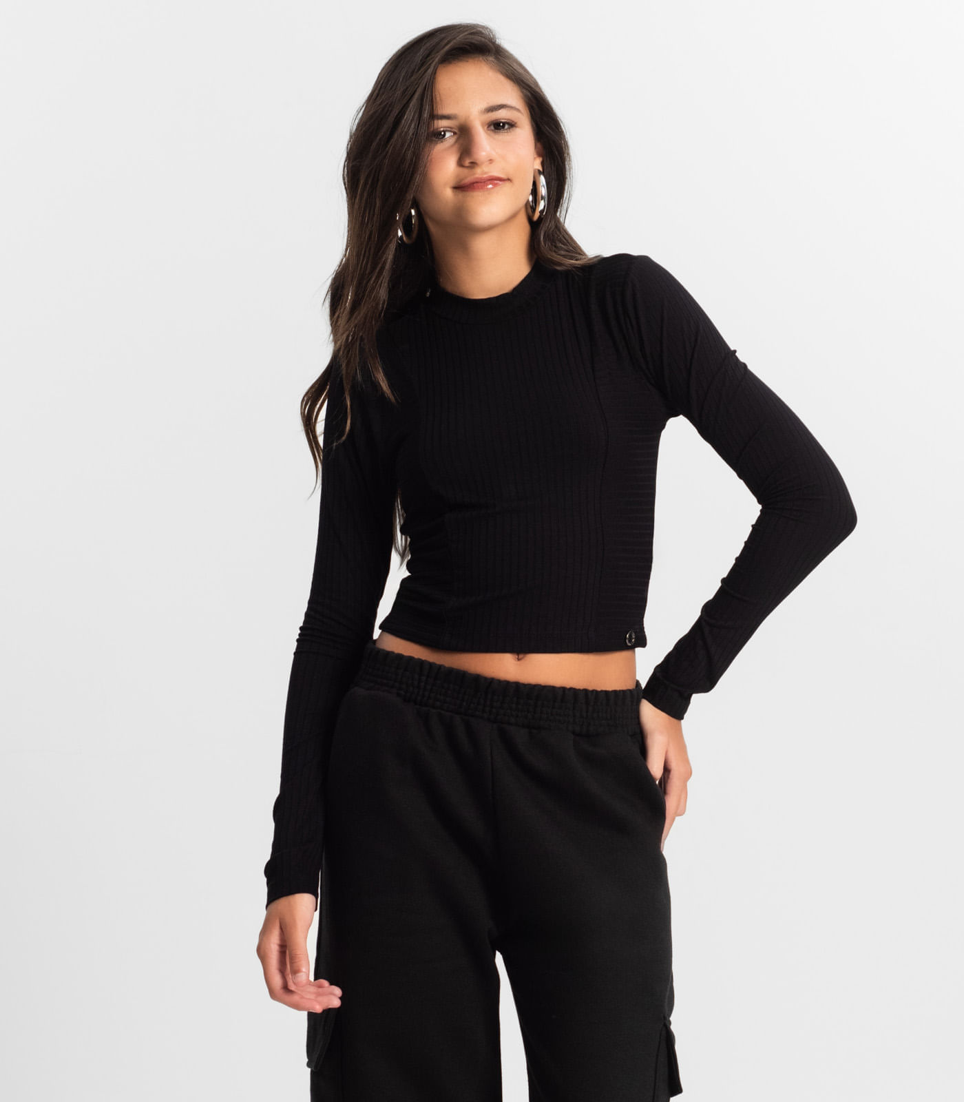Miniatura Blusa Cropped Juvenil Feminina Gola Alta Minty Preto 14