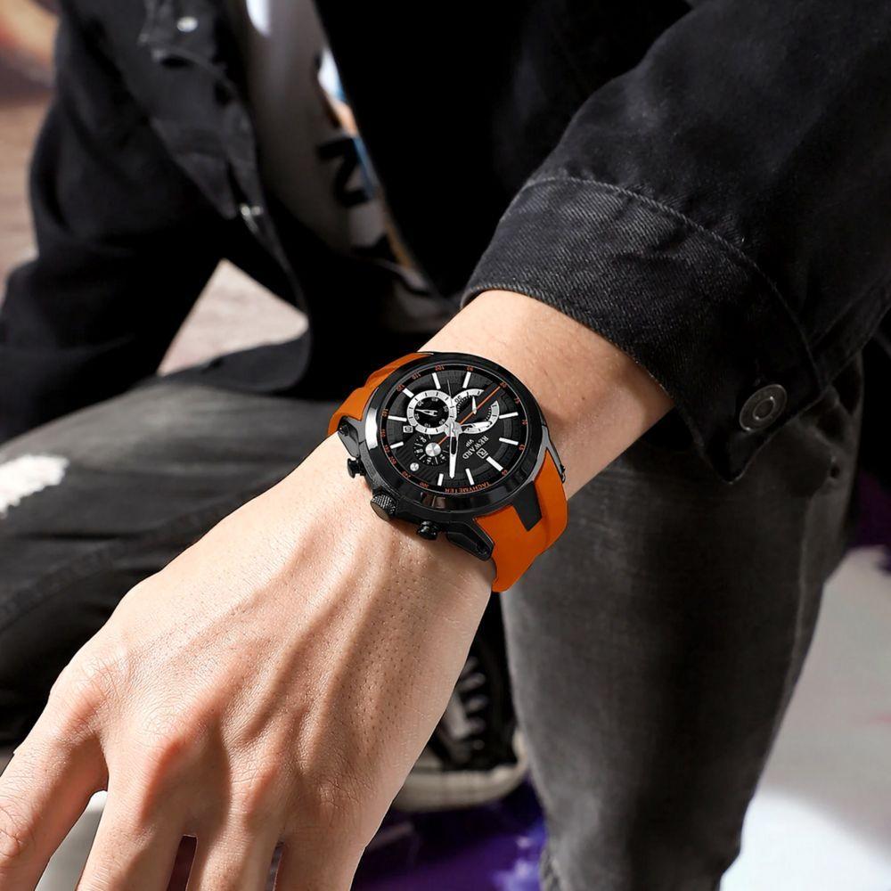 Miniatura Relogio Masculino Esportivo Impermeavel 3atm Pulseira De Silicone Laranja