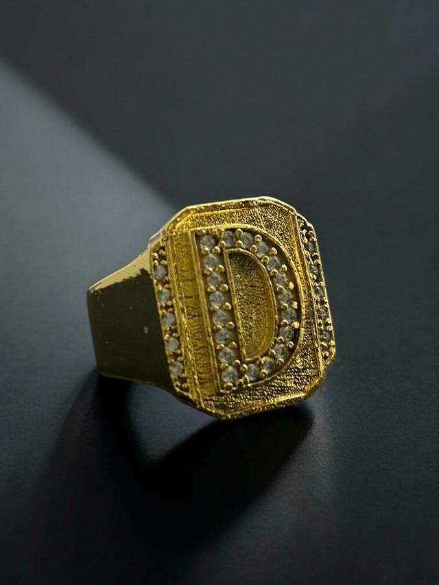 Anel Letras Cravejadas Ajustável Banhado A Ouro 18K Luxo
