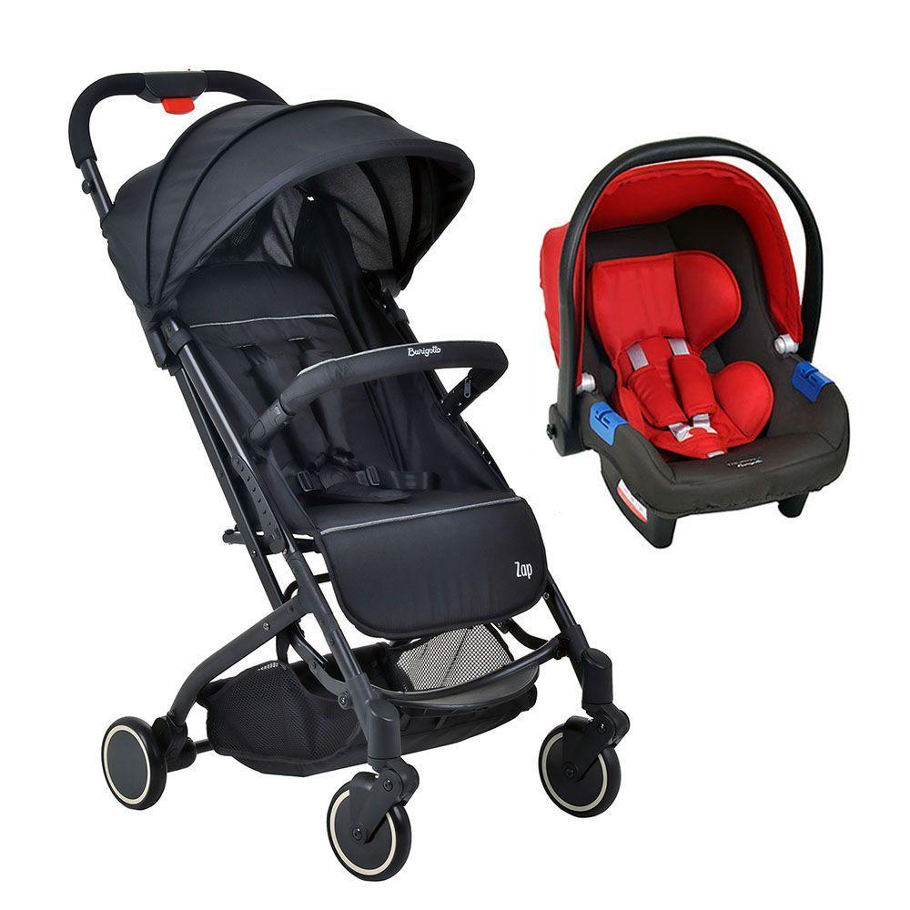 Miniatura Travel System Burigotto Carrinho De Bebê Zap Preto Com Bebê Conforto Touring X Vermelho