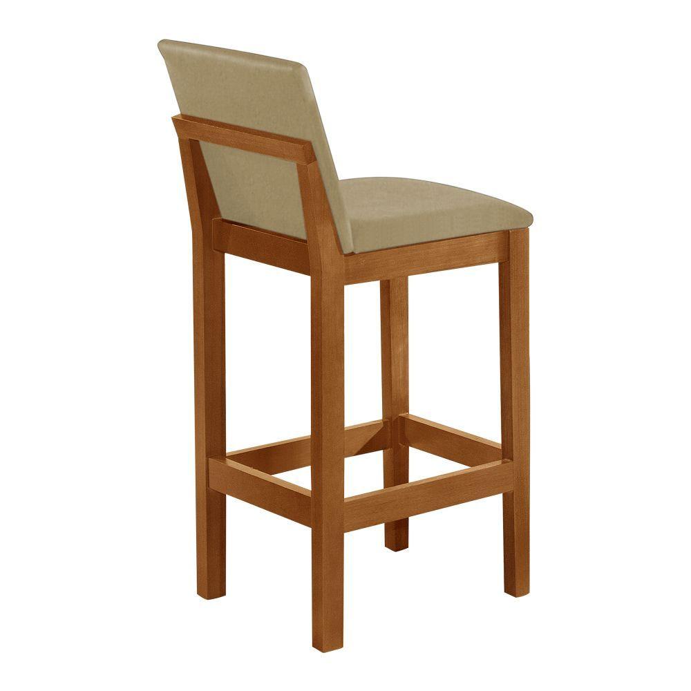 Miniatura Banqueta Alta Pérola Com Encosto Estofada Em Veludo Bege Madeira Maciça Castanho Bege