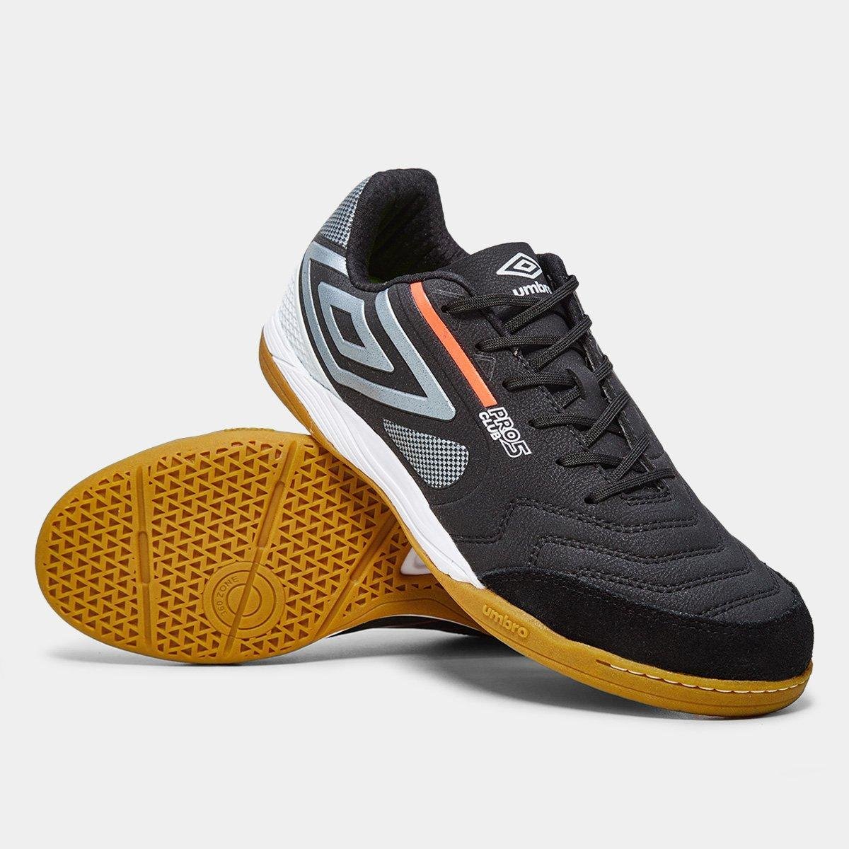 Miniatura Chuteira Futsal Umbro Pró 5 Bump Club Unissex Preto+Prata - 37