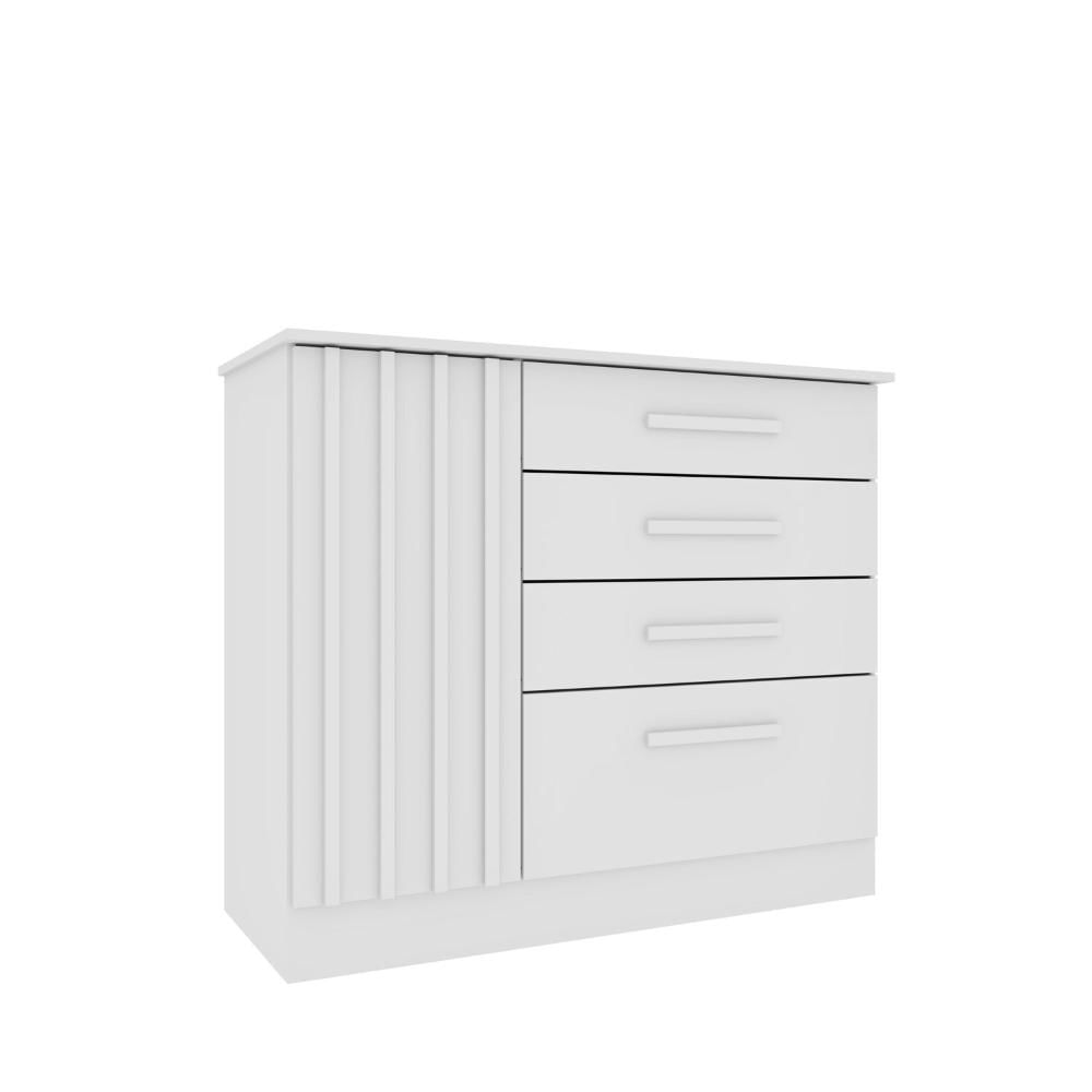 Miniatura Cômoda 4 Gavetas 104cm Ripada Nova York Neve/Neve