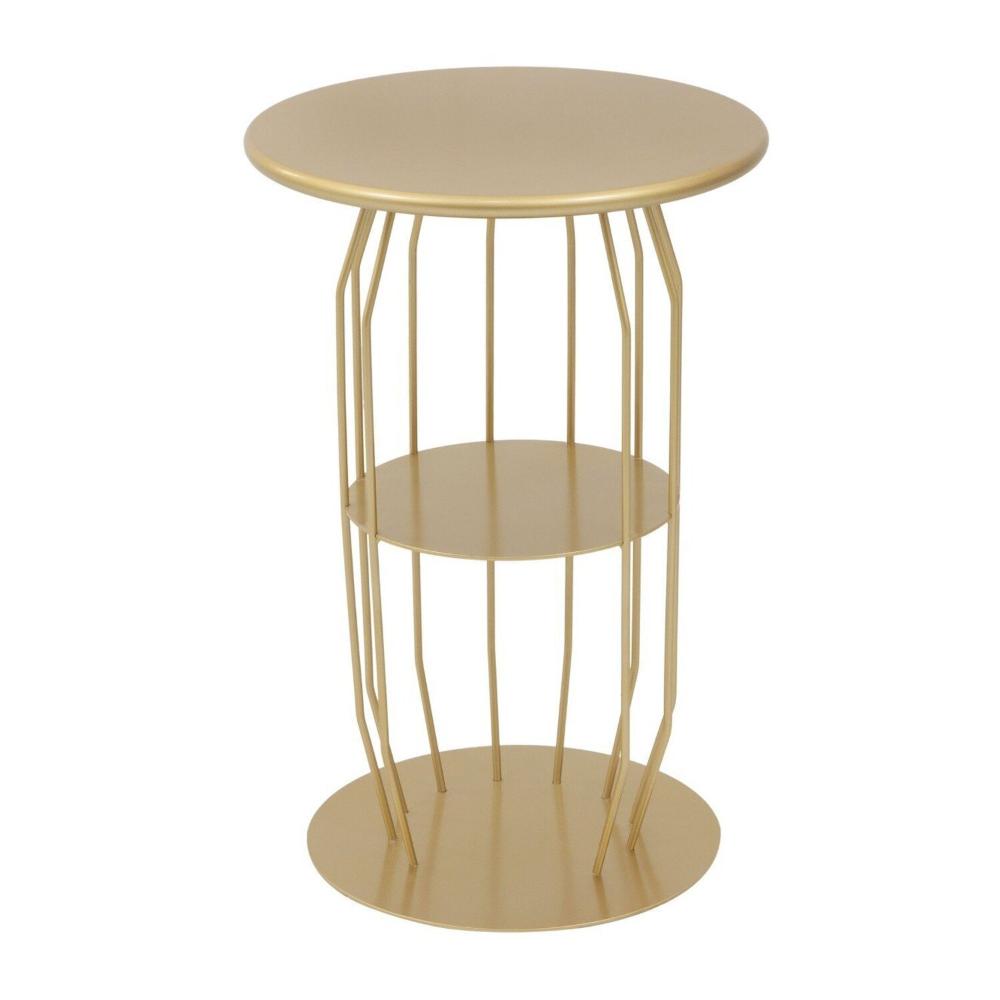 Miniatura Mesa Lateral Silueta Baixa Redonda Luxo Minimalista Dourado