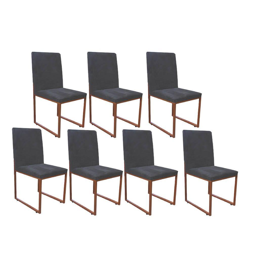 Miniatura Kit 07 Cadeira De Jantar Sttan Industrial Ferro Bronze Corino Cinza - Amey Decor