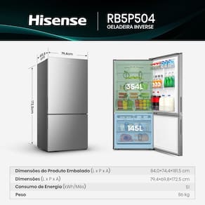 Geladeira Hisense Inverter 499L RB5P504 Bottom Freezer Metal Tech Inox 110V