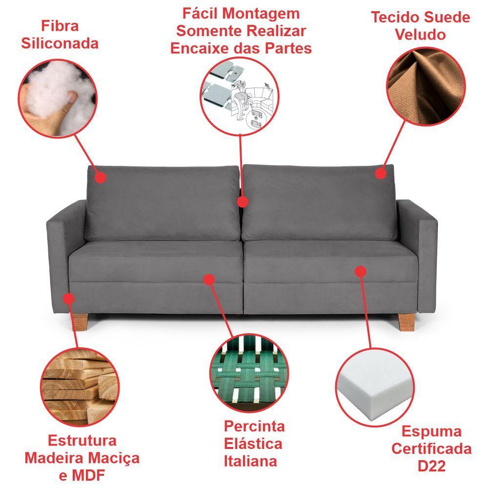 Conjunto Sofá 1,80 2 Lugares E Poltrona Plaza Cinza - Straub Web