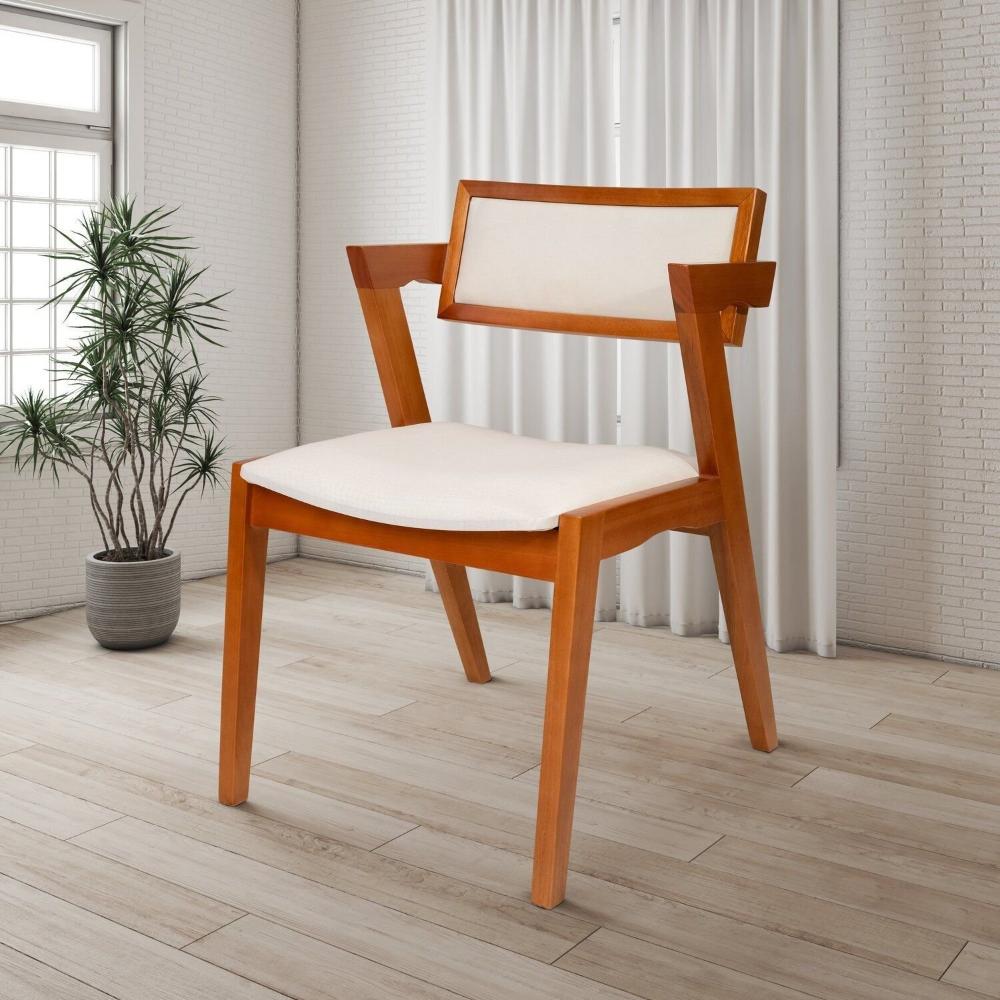 Conjunto Mesa Fortaleza com 6 Cadeiras em Madeira e Estofada Ímola Authentic Espresso Móveis Champagnhe/Off White