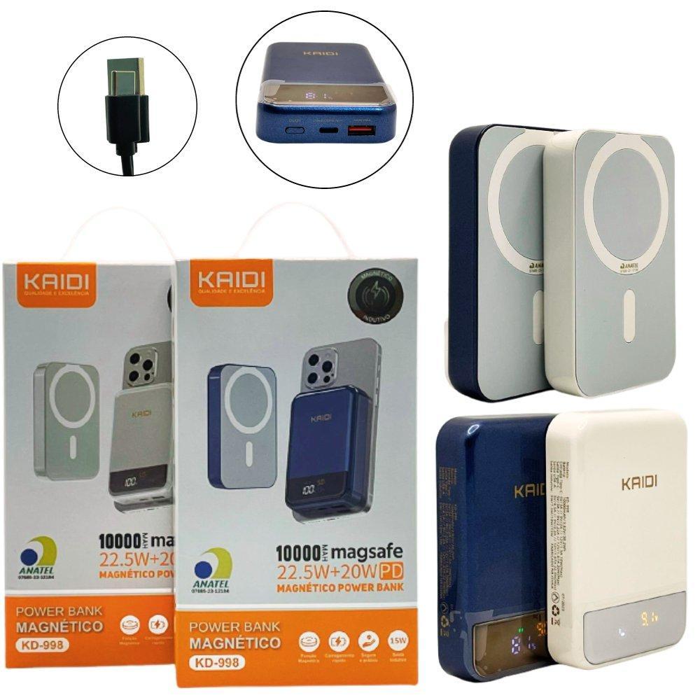 Miniatura Carregador Portátil Magnético 10000 Mah Kaidi 998 Power Bank