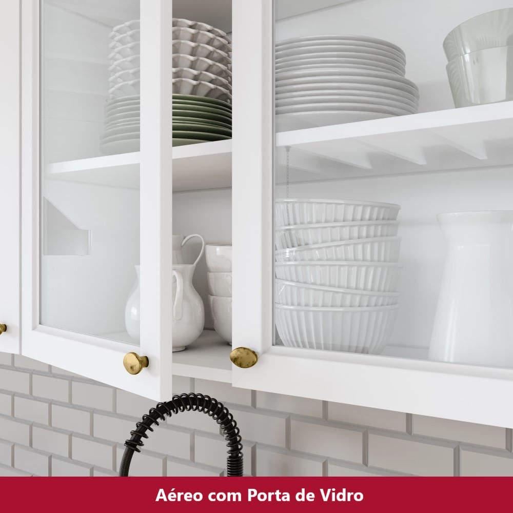 Miniatura Cozinha Compacta 04 Peças com Aéreo para Geladeira Americana Henn Branco HP