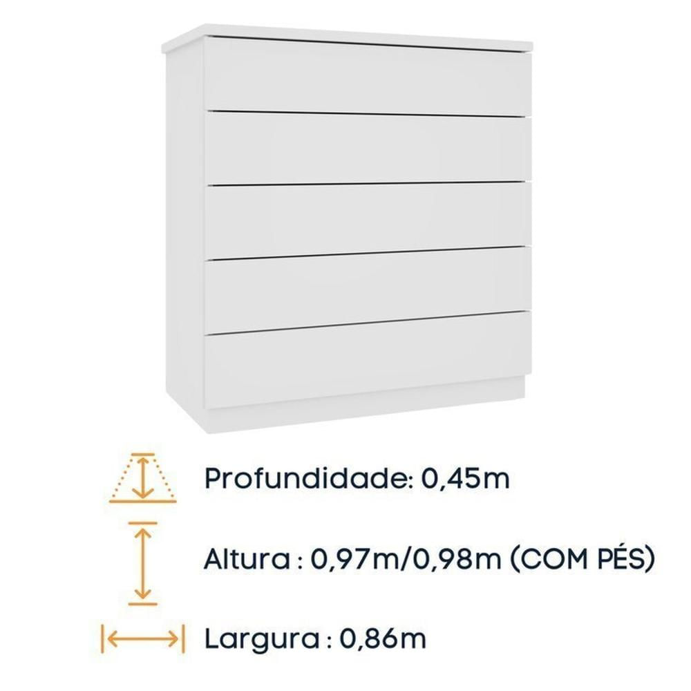 Guarda-Roupa 6 Portas Portugal E Comoda 5 Gavetas Premium Espresso Móveis Branco/Neve