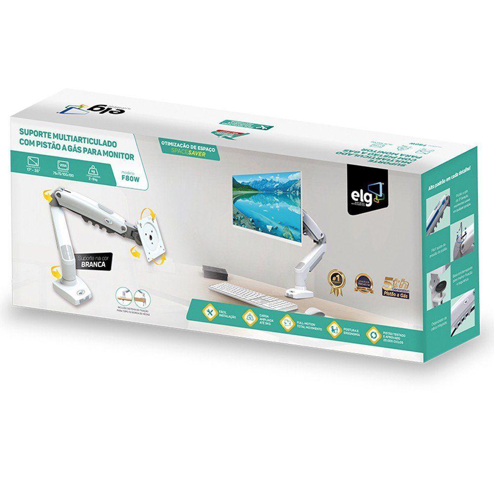 Miniatura Suporte Monitor Branco Articulado 17 A 35 Pistão F80w Elg