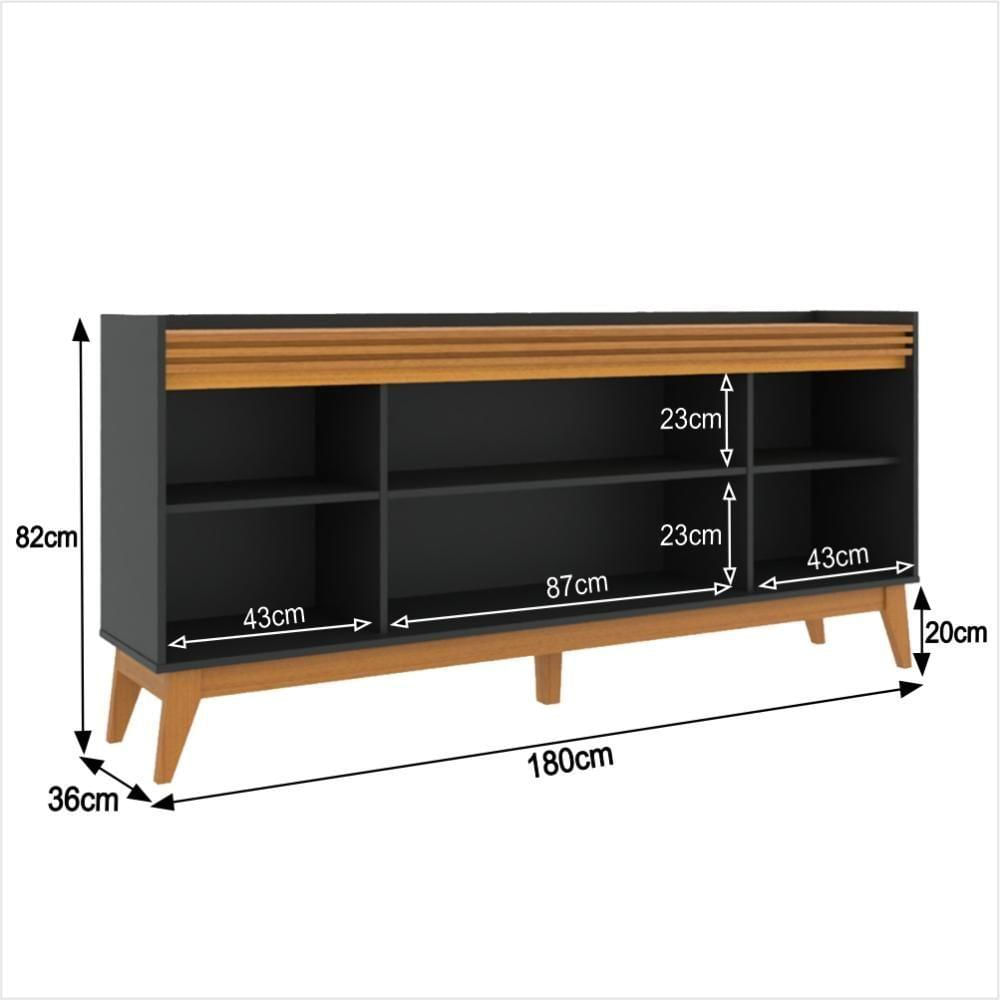 Miniatura Buffet Aparador Ripado 4 Portas Com Pés De MDF Astúrias 180cm Preto Cedro