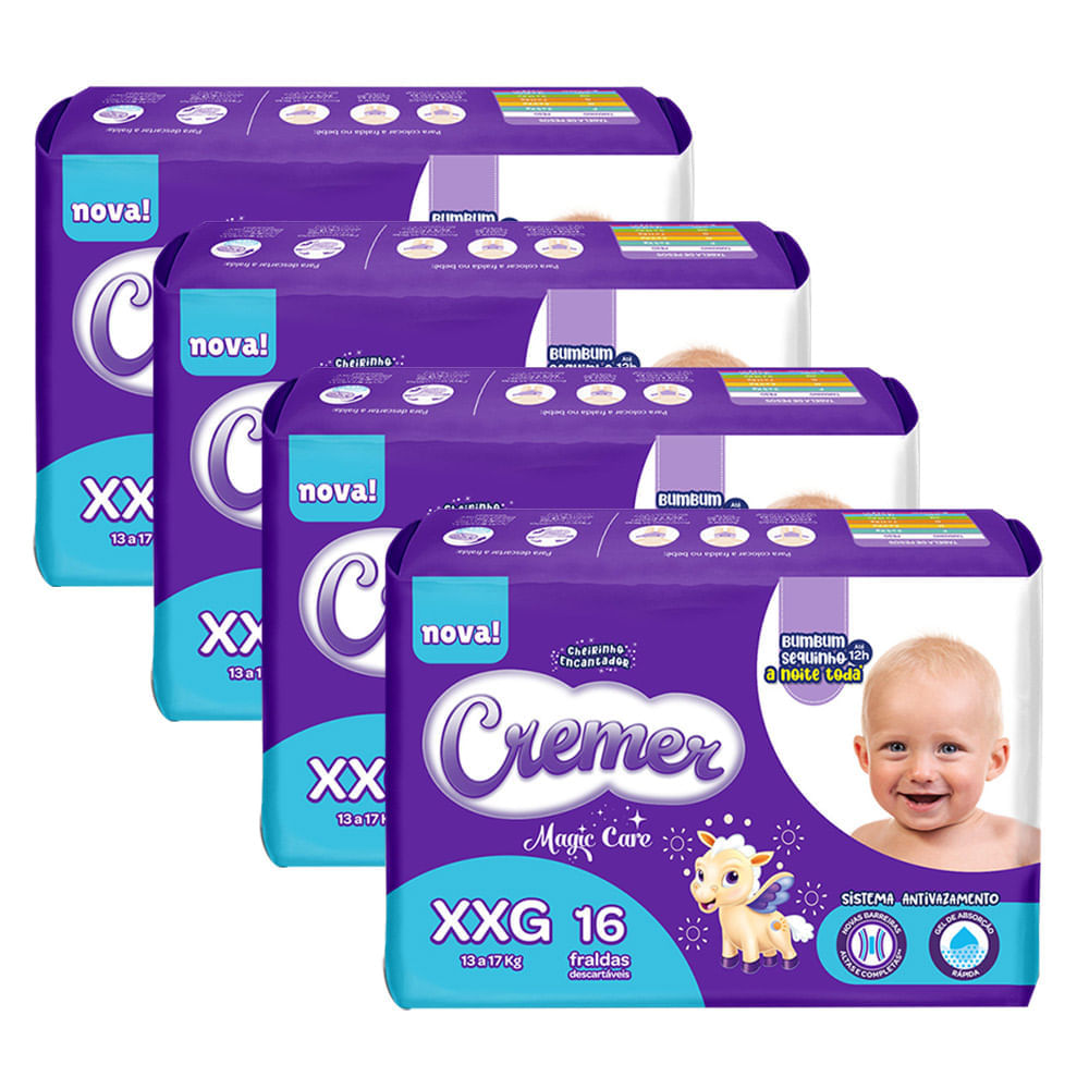 Miniatura Kit de Fraldas Cremer Magic Care Tamanho XXG com 64 Unidades