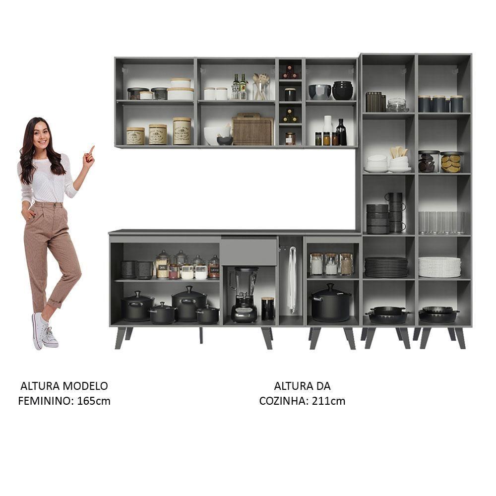 Armário De Cozinha Completa 260cm Cinza Nice Madesa Cinza