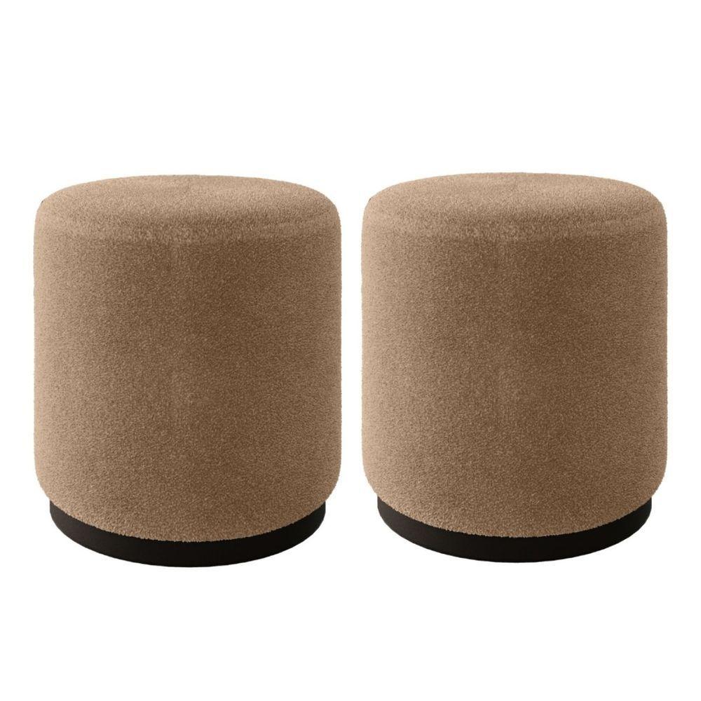 Miniatura Kit 2 Puff Decorativo Estofado Estilo Industrial Madri Bouclé Bege