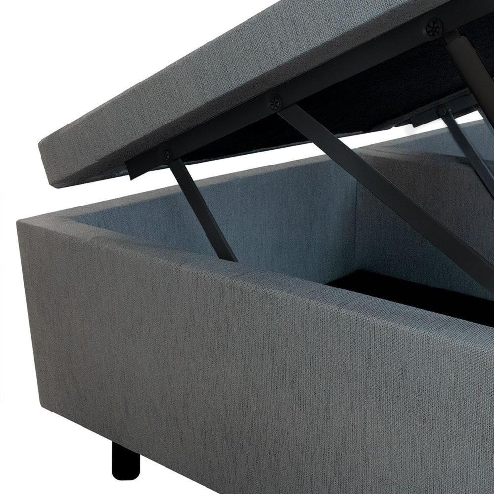 Base Box Baú Casal Bipartido 138x188x42cm Courino com Pistão a Gás Cinza