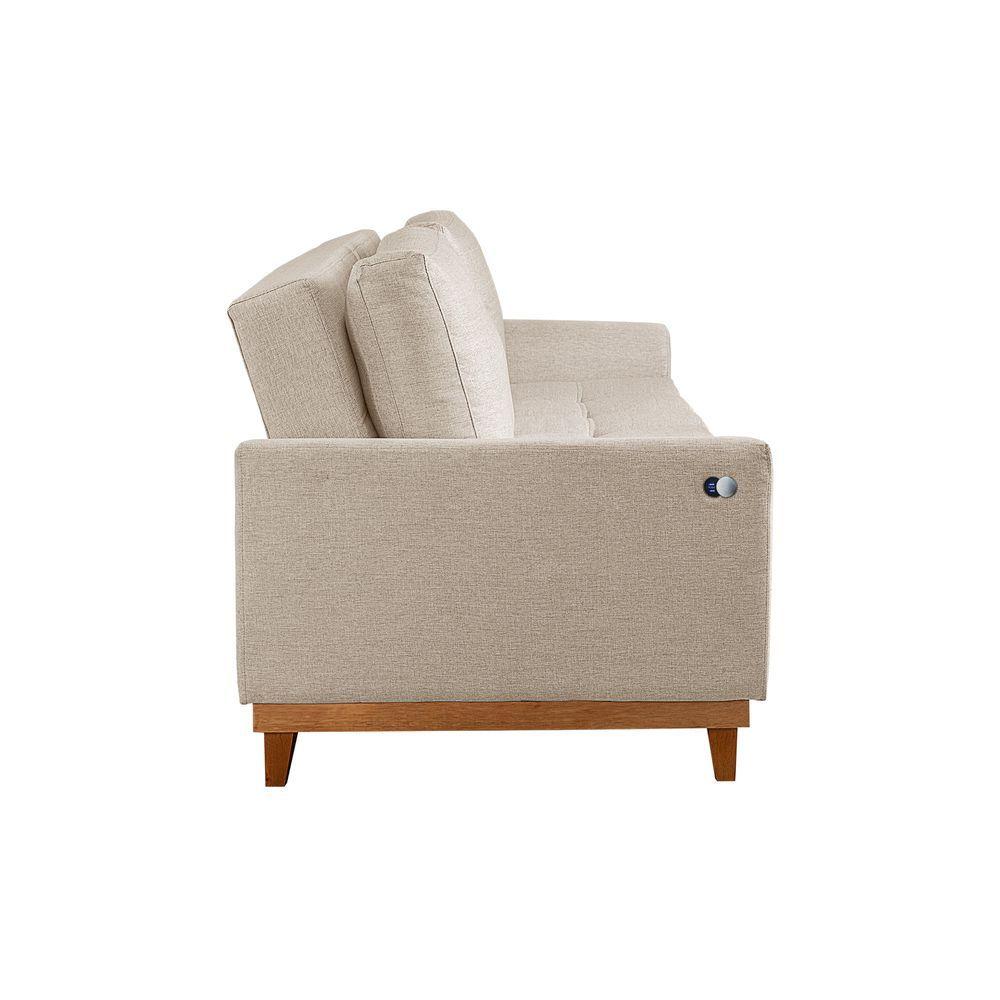 Miniatura Sofá Living E Reclinável Jasmin Linho Com Pés De Madeira Usb Com Kit Usb Cor Palha 2151