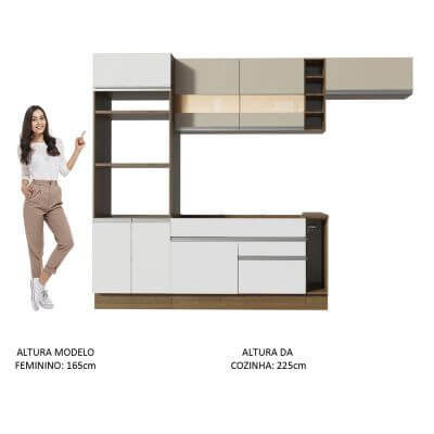 Cozinha Completa Madesa Safira com Armário e Balcão Branco/Crema Cor:Branco/Crema