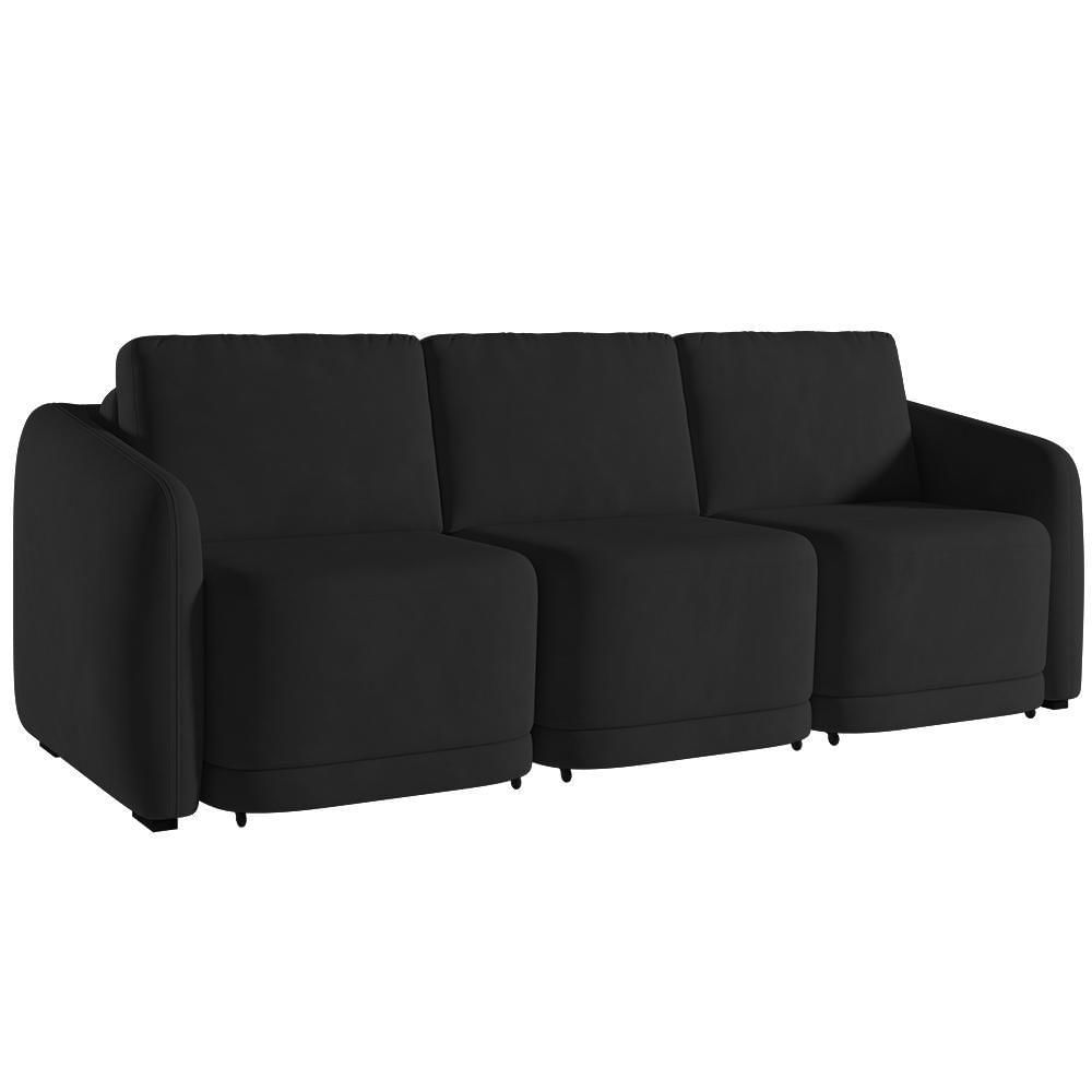 Miniatura Sofá Cama Casal Para Sala 276cm Polska K04 Veludo Preto - Mpozenato
